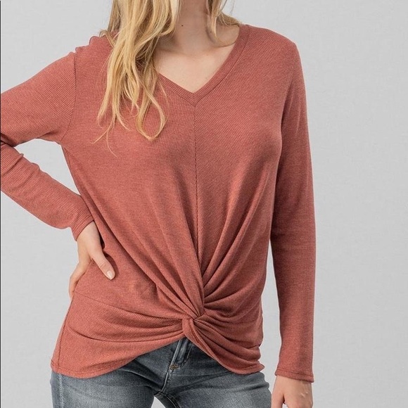 DUSTY ROSE KNOT FRONT TWISTED TOP - Picture 2 of 3